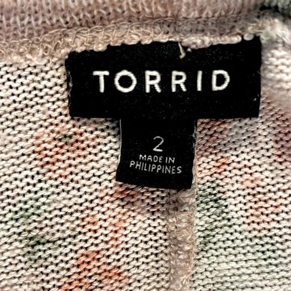 Torrid Dusky-Pink, Floral Print 3/4-Flare Sleeve, Women’s Knit Duster. Size 2X. - Picture 3 of 5